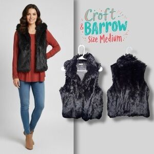 Croft & Barrow (Kohl’s) Vest Black Luxe Shimmer Faux Fur Size Medium EUC
